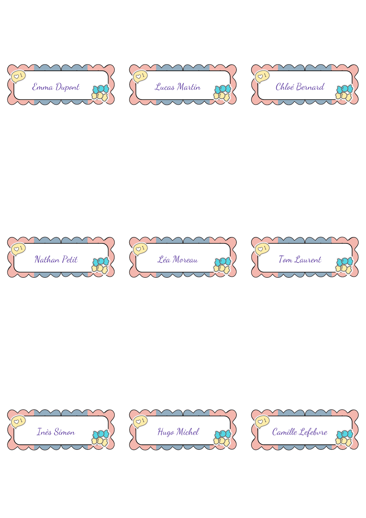 Page A4 avec 9 étiquettes personnalisées