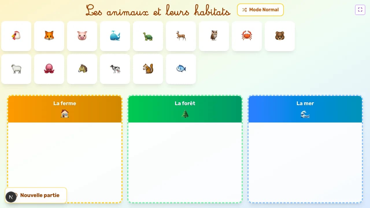 Aperçu du jeu Les animaux sur tableau blanc interactif