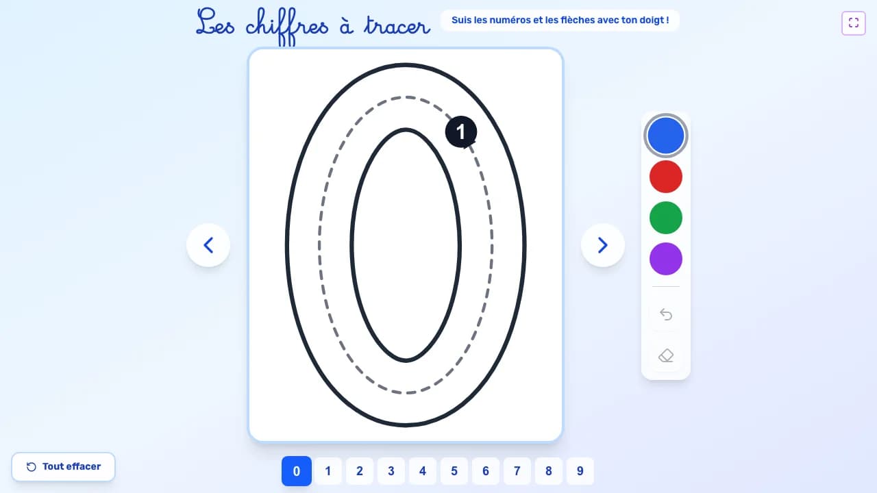 Aperçu du jeu Les chiffres à tracer sur tableau blanc interactif