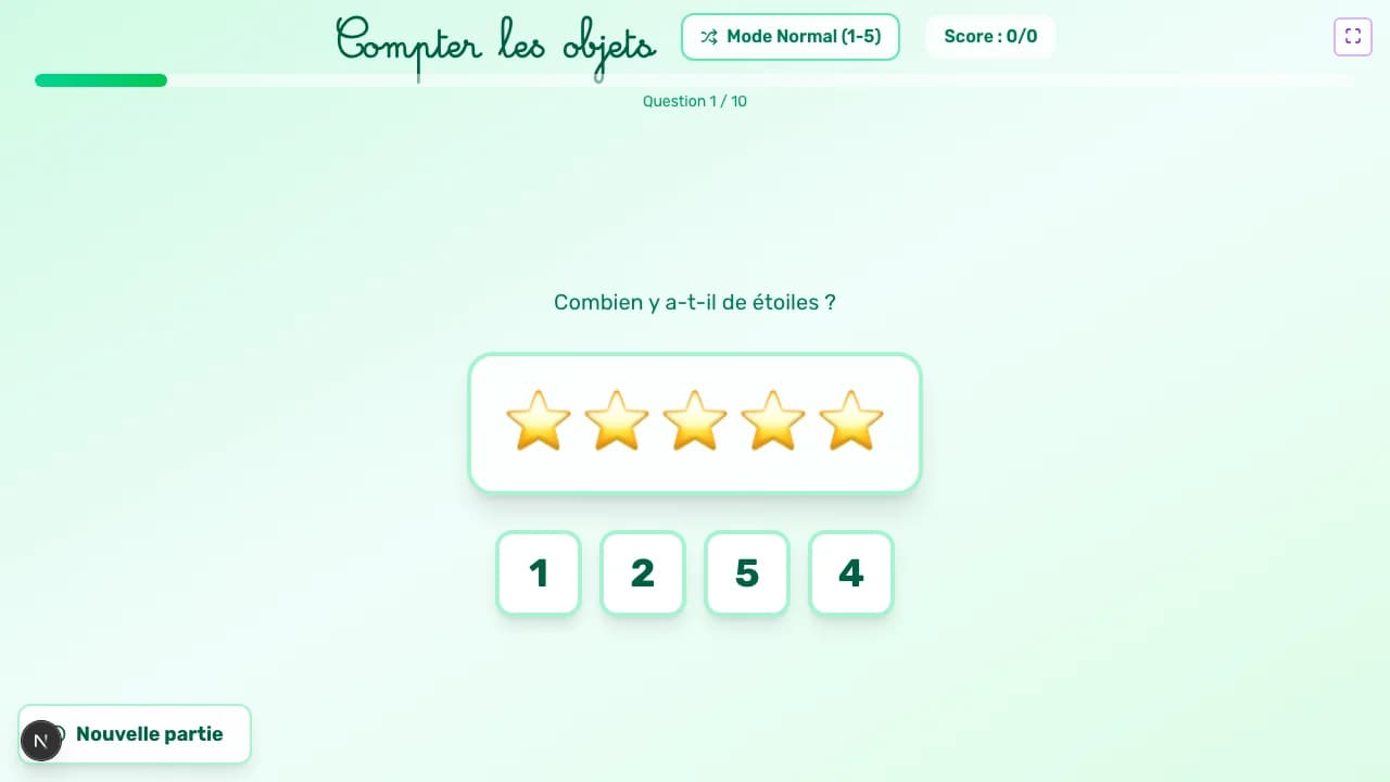 Aperçu du jeu Compter les objets sur tableau blanc interactif