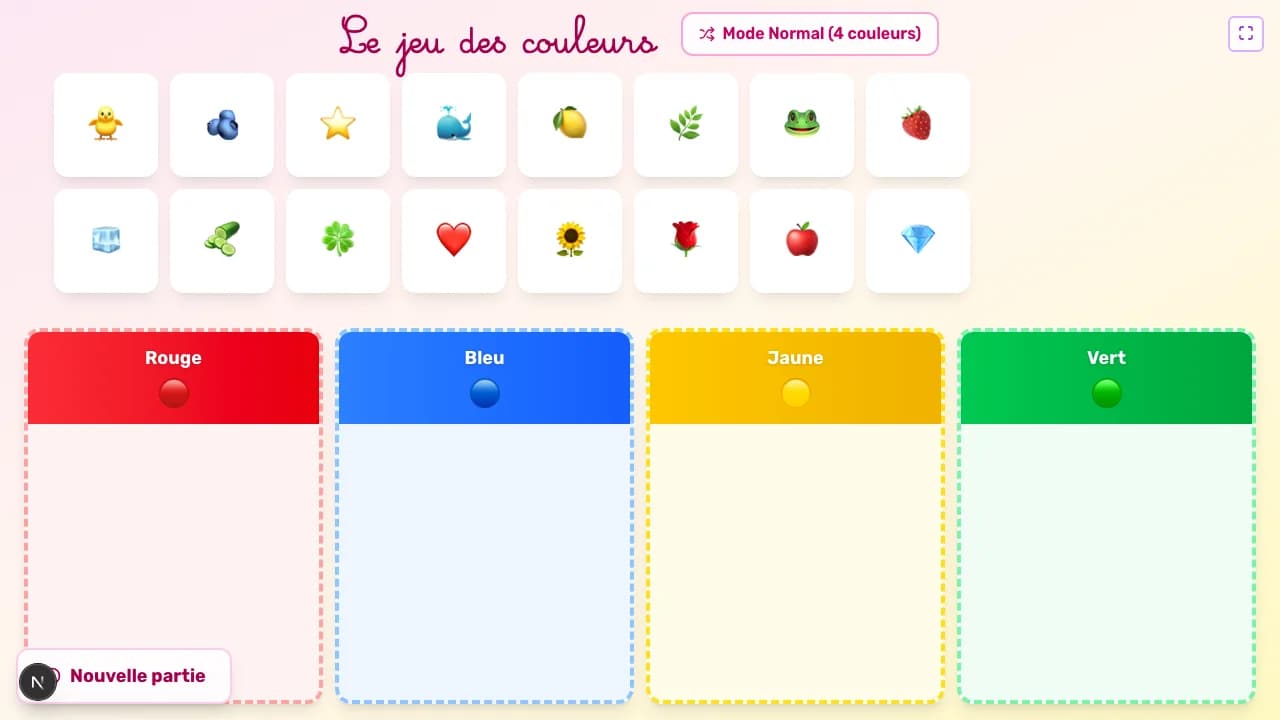 Aperçu du jeu Les couleurs sur tableau blanc interactif