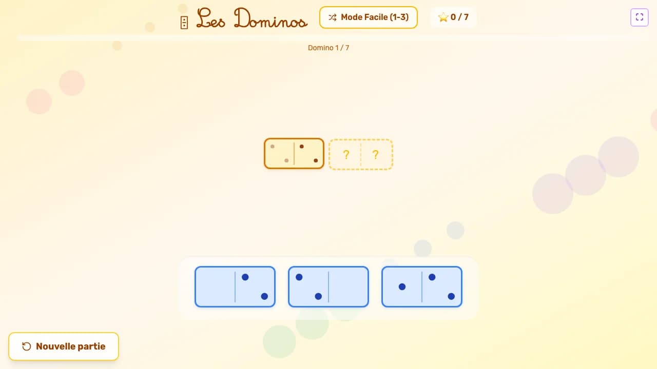 Aperçu du jeu Les Dominos sur tableau blanc interactif