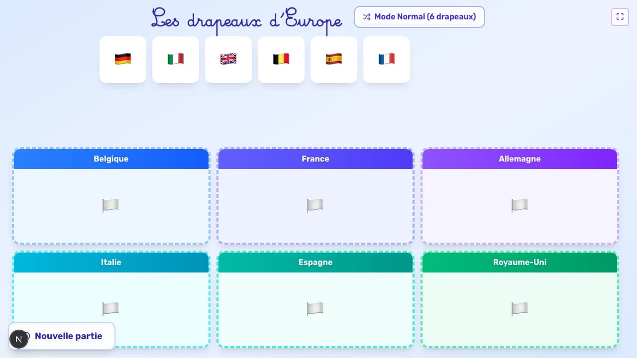 Aperçu du jeu Les drapeaux d'Europe sur tableau blanc interactif