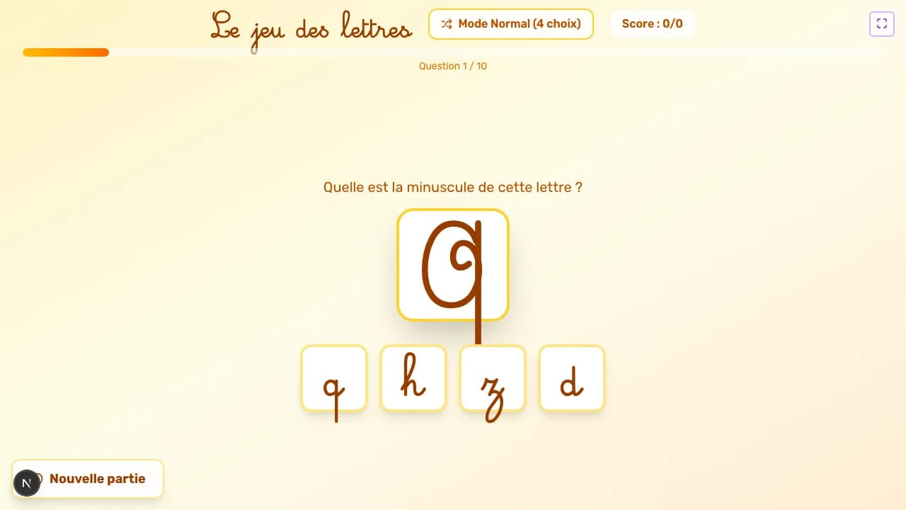 Aperçu du jeu Les lettres sur tableau blanc interactif