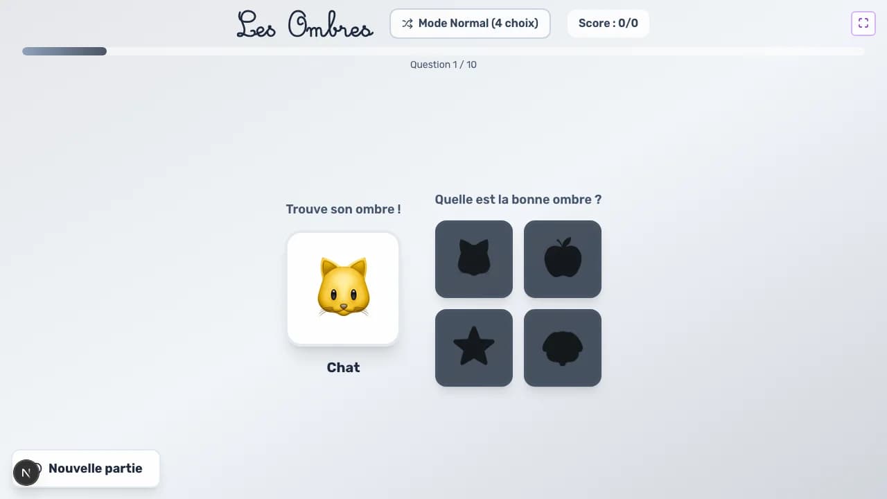 Aperçu du jeu Les ombres sur tableau blanc interactif