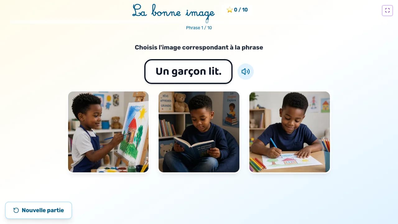 Aperçu du jeu La bonne image sur tableau blanc interactif