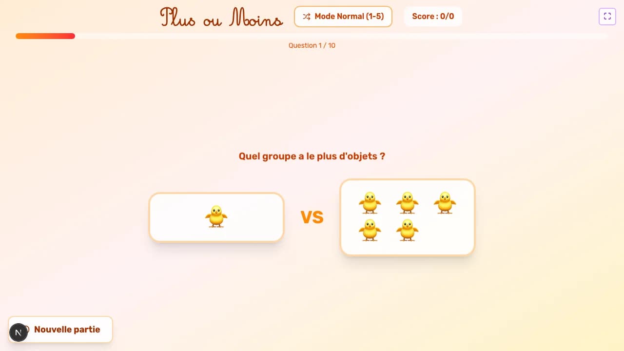 Aperçu du jeu Plus ou moins sur tableau blanc interactif