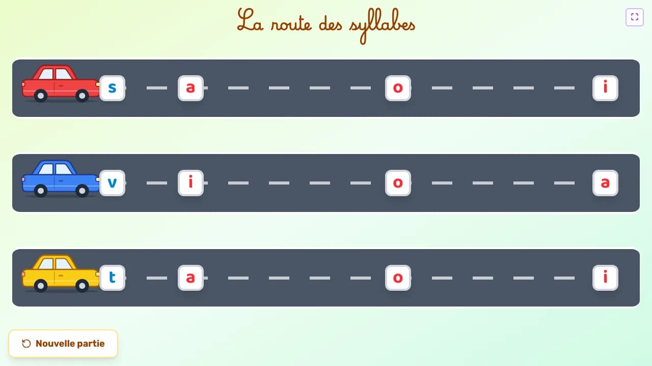 Aperçu du jeu La route des syllabes sur tableau blanc interactif