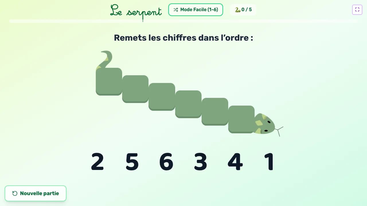 Aperçu du jeu Le serpent sur tableau blanc interactif