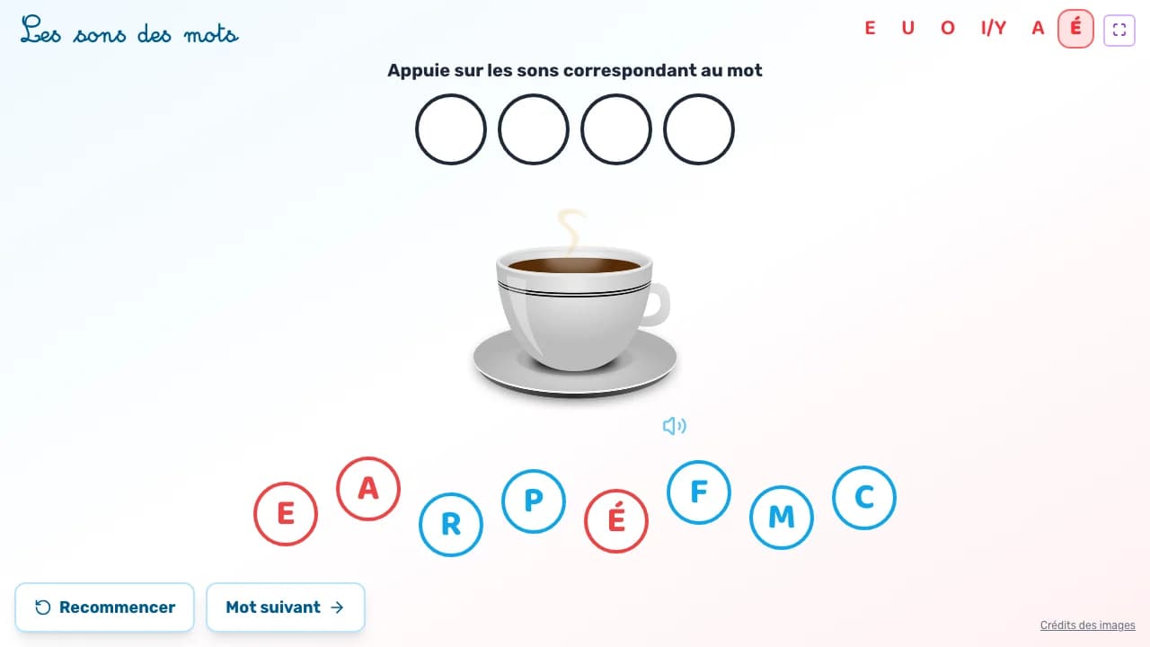 Aperçu du jeu Les sons des mots sur tableau blanc interactif
