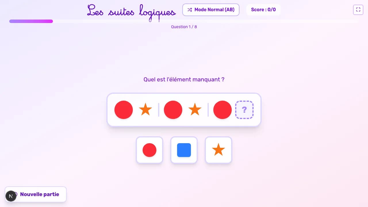 Aperçu du jeu Les suites logiques sur tableau blanc interactif