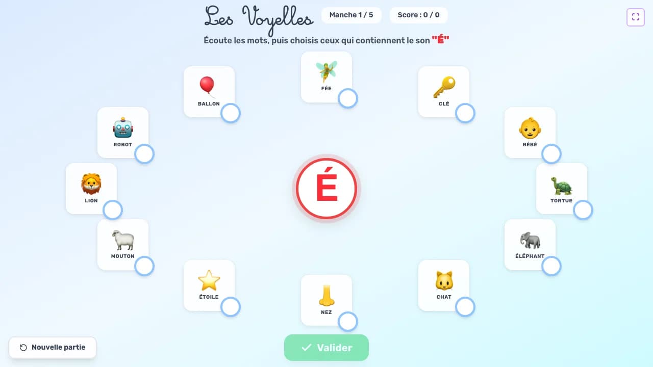 Aperçu du jeu Les Voyelles sur tableau blanc interactif