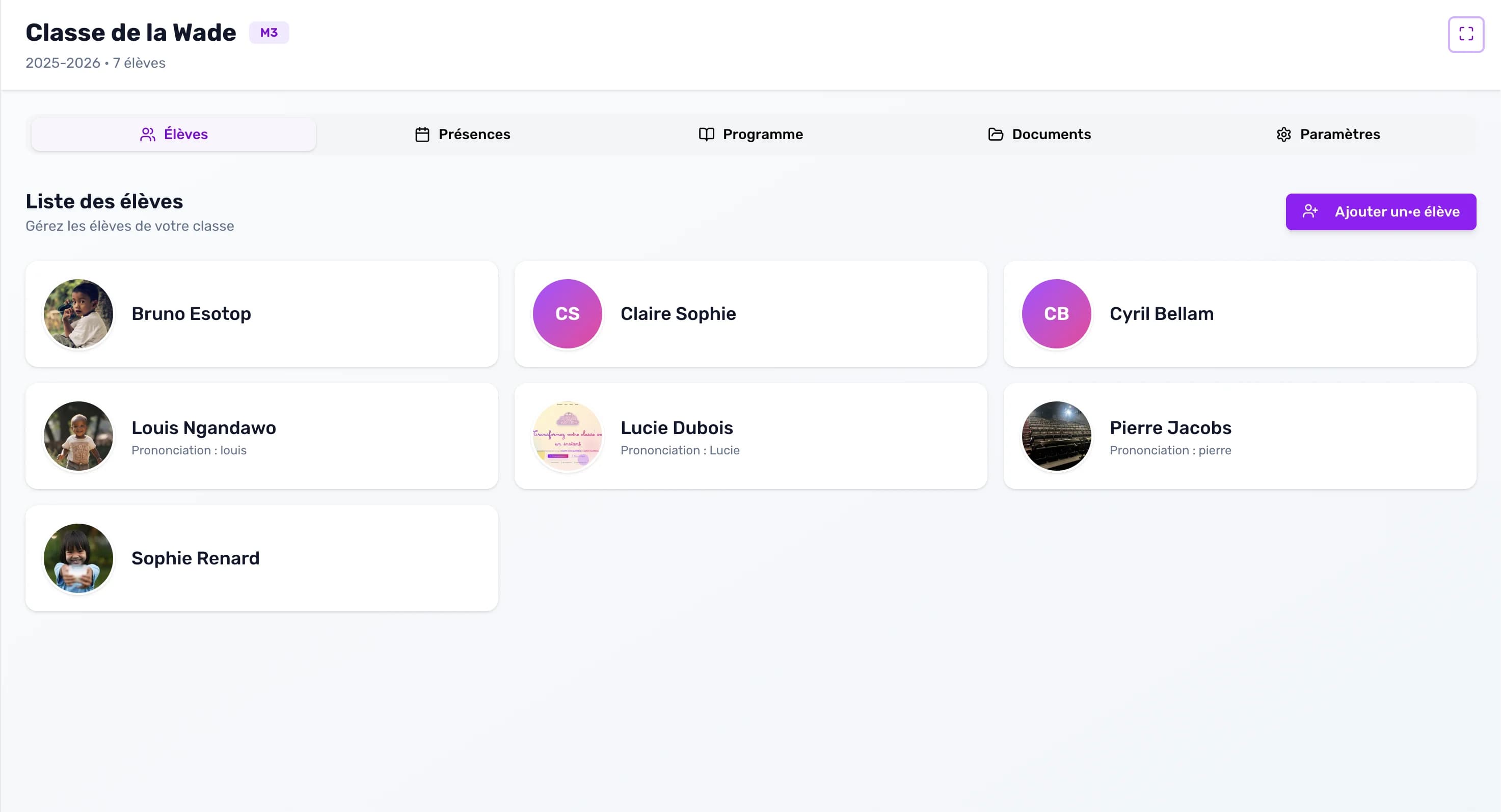 Gestion des élèves