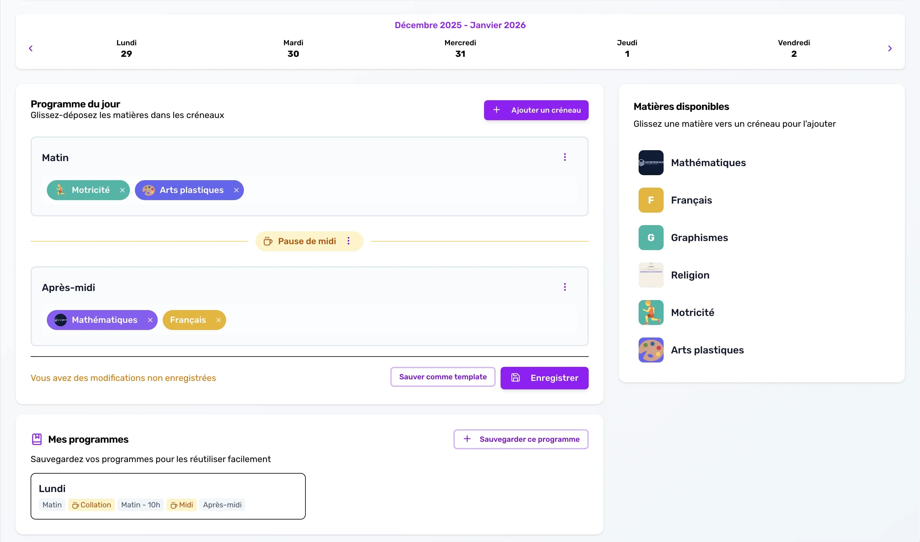 Planification hebdomadaire