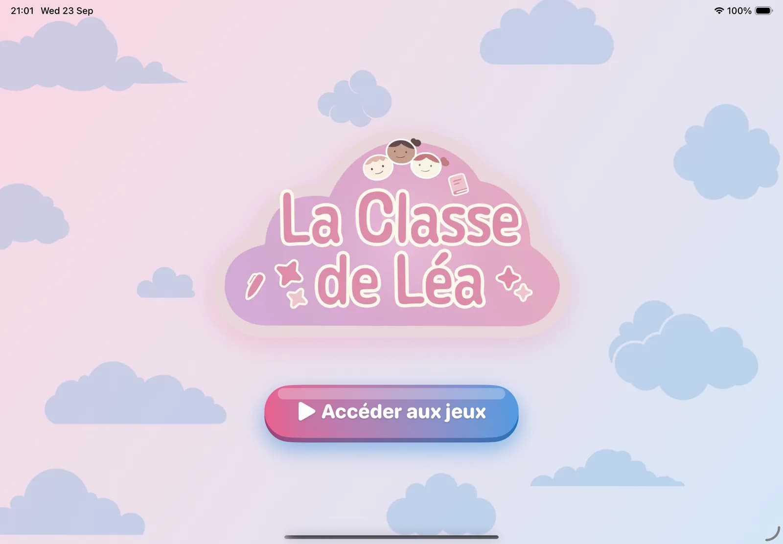 Écran d’accueil de l’application iPad La Classe de Léa